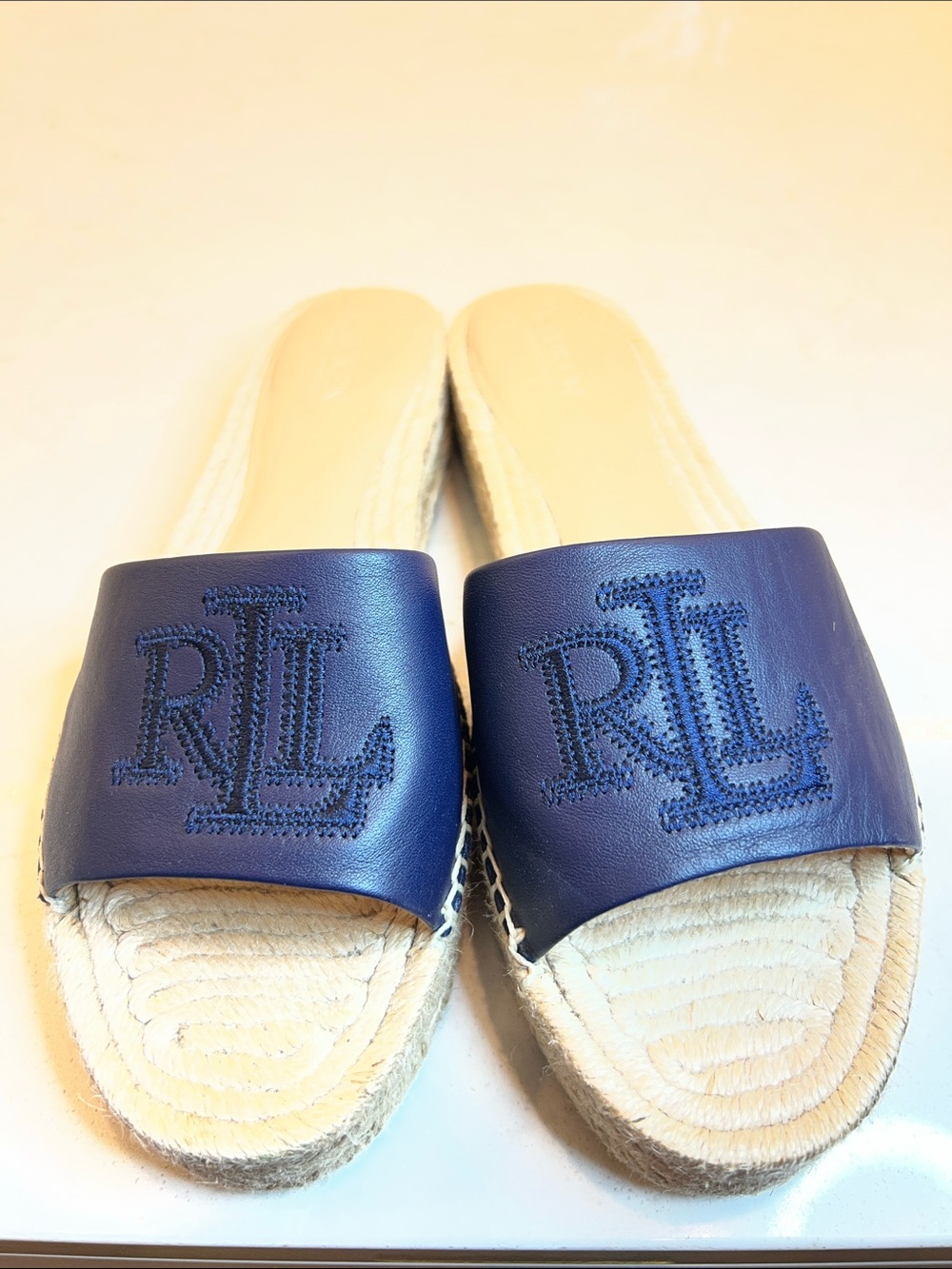 Lauren Ralph Lauren Polly Navy Leather Slide Espadrilles